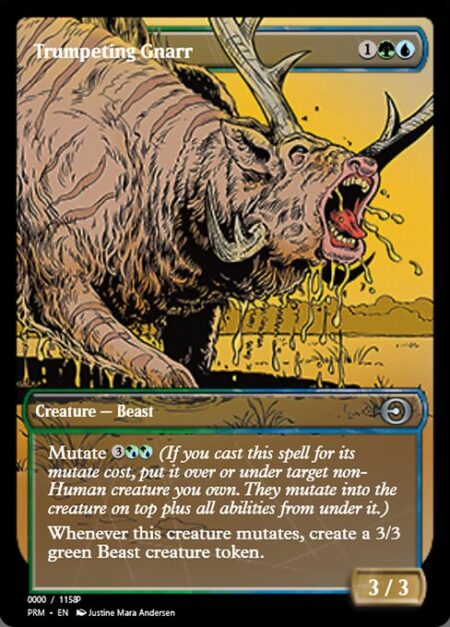 Trumpeting Gnarr - Mutate {3}{G/U}{G/U} (If you cast this spell for its mutate cost