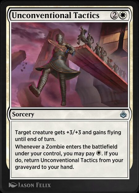 Unconventional Tactics - Target creature gets +3/+3 and gains flying until end of turn.