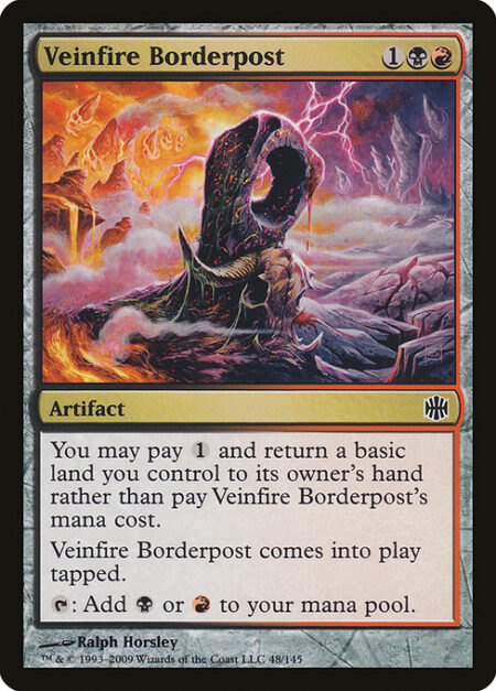 Veinfire Borderpost - You may pay {1} and return a basic land you control to its owner's hand rather than pay this spell's mana cost.