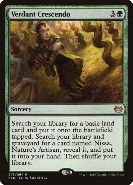 Verdant Crescendo - Search your library for a basic land card and put it onto the battlefield tapped. Search your library and graveyard for a card named Nissa