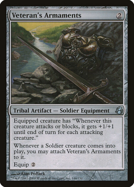 Veteran's Armaments - Equipped creature has "Whenever this creature attacks or blocks