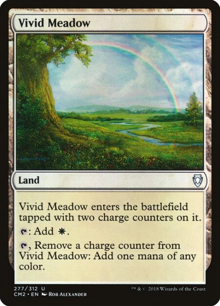 Vivid Meadow - Vivid Meadow enters tapped with two charge counters on it.