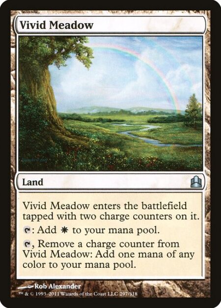 Vivid Meadow - Vivid Meadow enters the battlefield tapped with two charge counters on it.