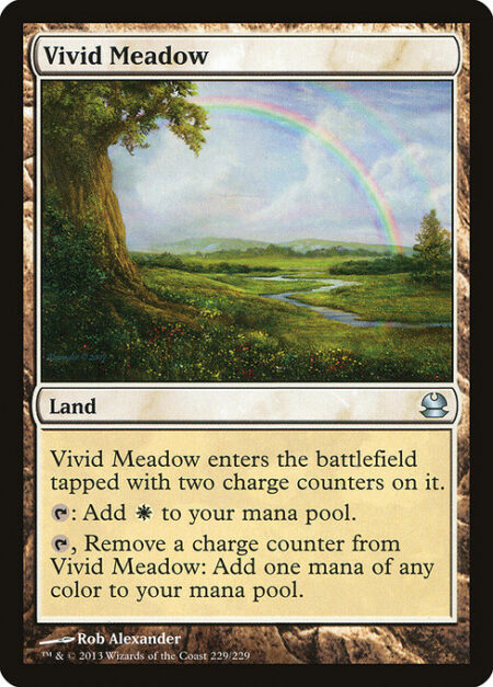 Vivid Meadow - Vivid Meadow enters tapped with two charge counters on it.