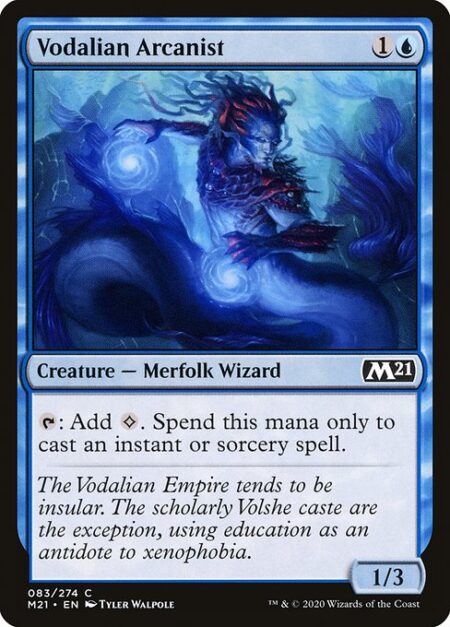 Vodalian Arcanist - {T}: Add {C}. Spend this mana only to cast an instant or sorcery spell.