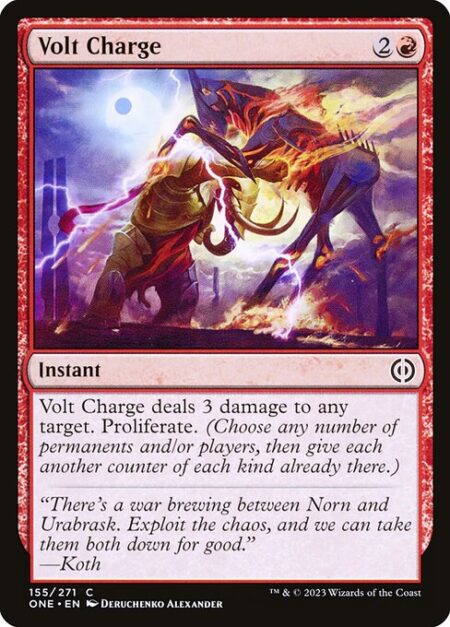 Volt Charge - Volt Charge deals 3 damage to any target. Proliferate. (Choose any number of permanents and/or players