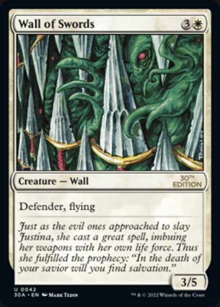 Wall of Swords - Defender (This creature can't attack.)