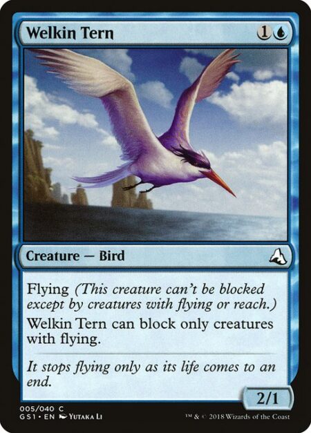 Welkin Tern - Flying (This creature can't be blocked except by creatures with flying or reach.)