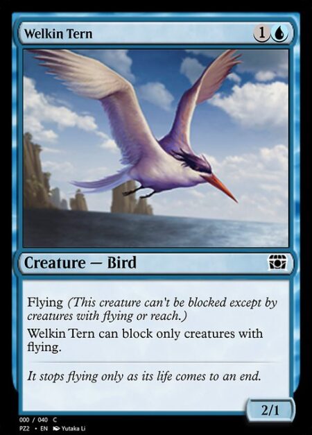 Welkin Tern - Flying (This creature can't be blocked except by creatures with flying or reach.)