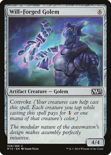 Will-Forged Golem - Convoke (Your creatures can help cast this spell. Each creature you tap while casting this spell pays for {1} or one mana of that creature's color.)