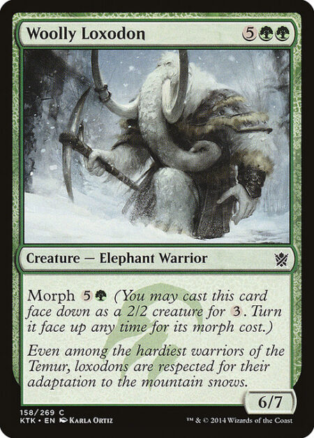 Woolly Loxodon - Morph {5}{G} (You may cast this card face down as a 2/2 creature for {3}. Turn it face up any time for its morph cost.)