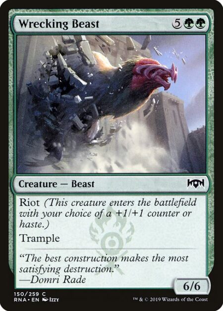 Wrecking Beast - Riot (This creature enters with your choice of a +1/+1 counter or haste.)