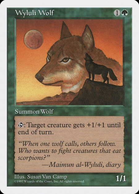 Wyluli Wolf - {T}: Target creature gets +1/+1 until end of turn.