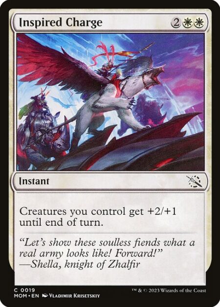 Inspired Charge - Creatures you control get +2/+1 until end of turn.