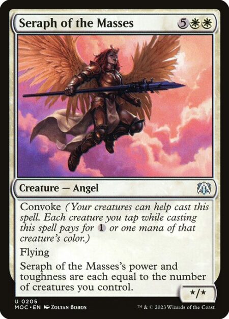 Seraph of the Masses - Convoke (Your creatures can help cast this spell. Each creature you tap while casting this spell pays for {1} or one mana of that creature's color.)