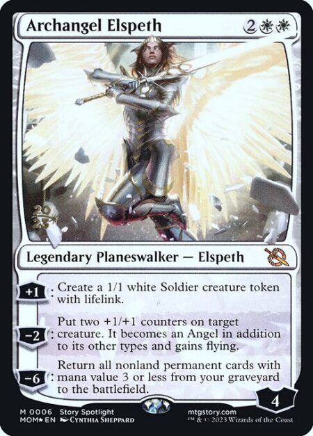 Archangel Elspeth - +1: Create a 1/1 white Soldier creature token with lifelink.