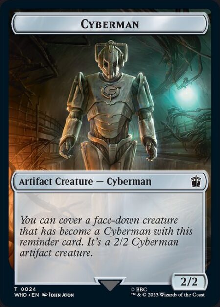 Cyberman - (You can cover a face-down creature that has become a Cyberman with this reminder card. It's a 2/2 Cyberman artifact creature.)