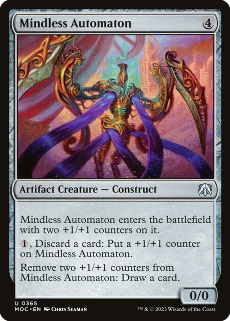 Mindless Automaton - Mindless Automaton enters the battlefield with two +1/+1 counters on it.