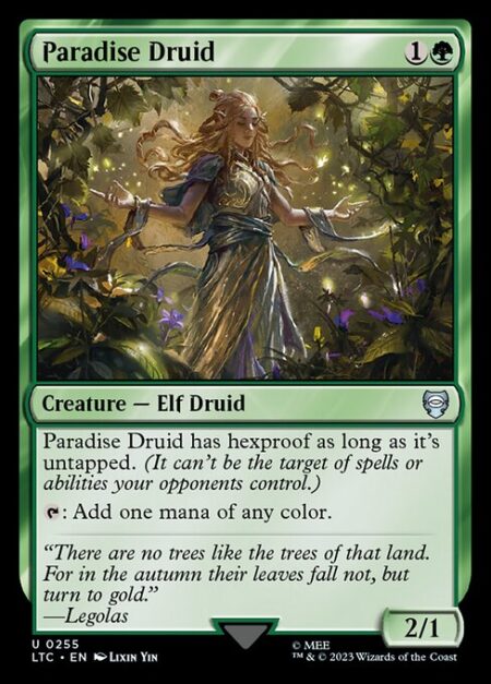 Paradise Druid - Paradise Druid has hexproof as long as it's untapped. (It can't be the target of spells or abilities your opponents control.)