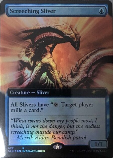 Screeching Sliver - All Slivers have "{T}: Target player mills a card."