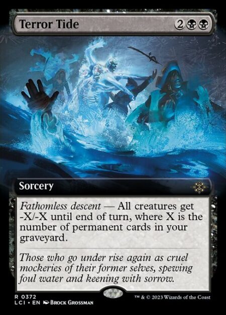 Terror Tide - Fathomless descent — All creatures get -X/-X until end of turn