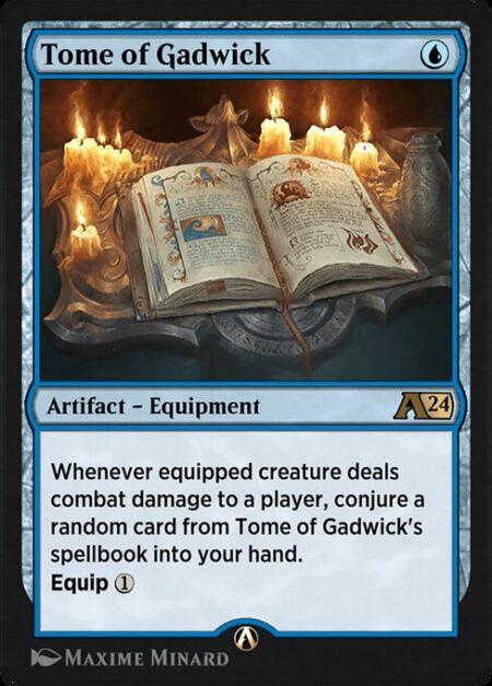 Tome of Gadwick - Whenever equipped creature deals combat damage to a player