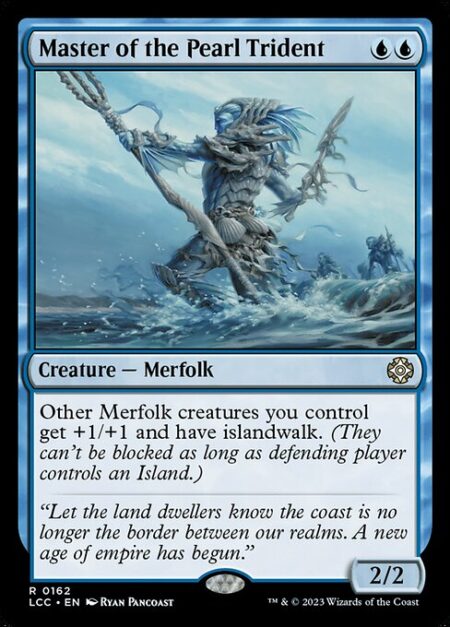 Master of the Pearl Trident - Other Merfolk creatures you control get +1/+1 and have islandwalk. (They can't be blocked as long as defending player controls an Island.)