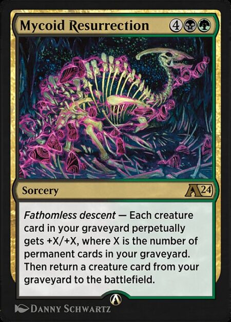 Mycoid Resurrection - Fathomless descent — Each creature card in your graveyard perpetually gets +X/+X