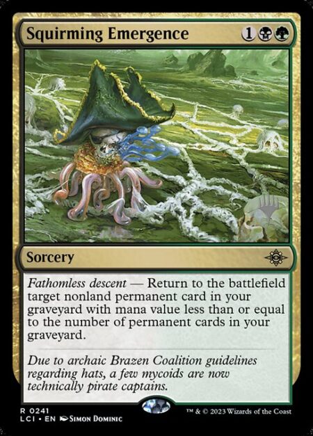 Squirming Emergence - Fathomless descent — Return to the battlefield target nonland permanent card in your graveyard with mana value less than or equal to the number of permanent cards in your graveyard.