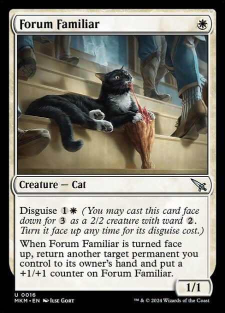 Forum Familiar - Disguise {1}{W} (You may cast this card face down for {3} as a 2/2 creature with ward {2}. Turn it face up any time for its disguise cost.)