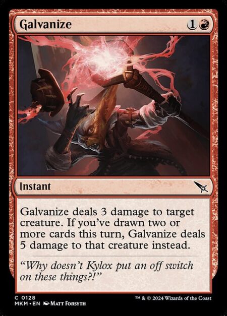 Galvanize - Galvanize deals 3 damage to target creature. If you've drawn two or more cards this turn