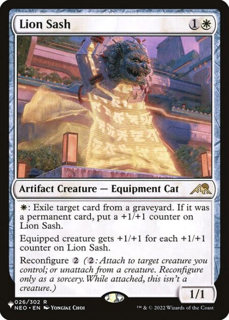 Lion Sash - {W}: Exile target card from a graveyard. If it was a permanent card