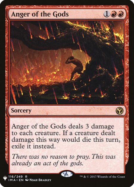 Anger of the Gods - Anger of the Gods deals 3 damage to each creature. If a creature dealt damage this way would die this turn
