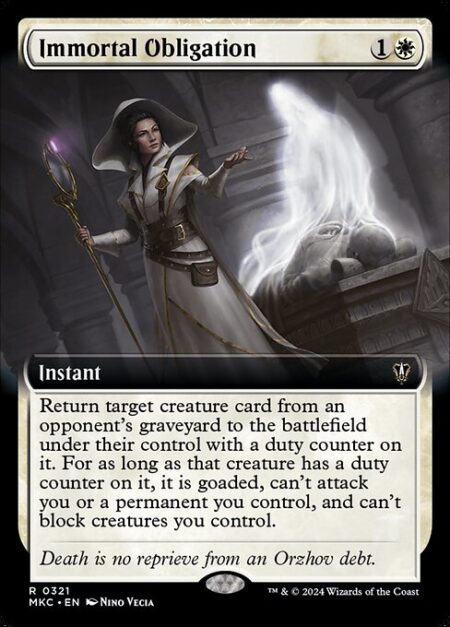 Immortal Obligation - Return target creature card from an opponent's graveyard to the battlefield under their control with a duty counter on it. For as long as that creature has a duty counter on it