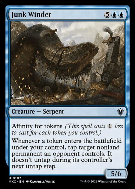 Junk Winder - Affinity for tokens (This spell costs {1} less to cast for each token you control.)