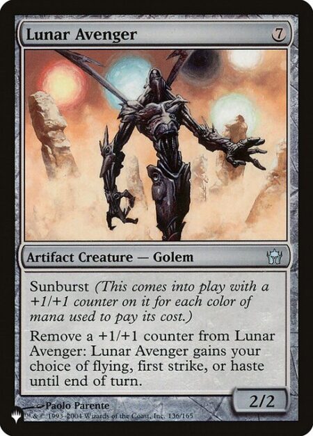 Lunar Avenger - Sunburst (This enters the battlefield with a +1/+1 counter on it for each color of mana spent to cast it.)