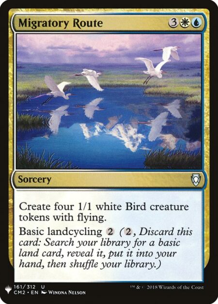 Migratory Route - Create four 1/1 white Bird creature tokens with flying.