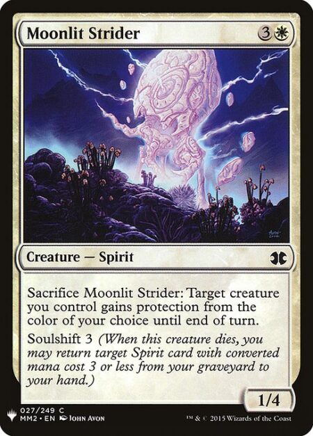 Moonlit Strider - Sacrifice Moonlit Strider: Target creature you control gains protection from the color of your choice until end of turn.