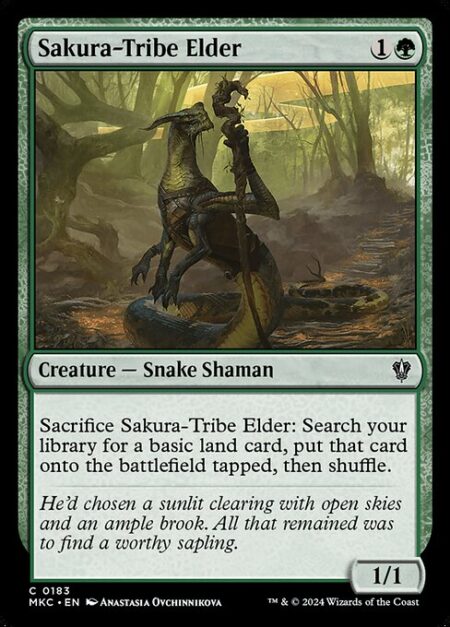 Sakura-Tribe Elder - Sacrifice Sakura-Tribe Elder: Search your library for a basic land card