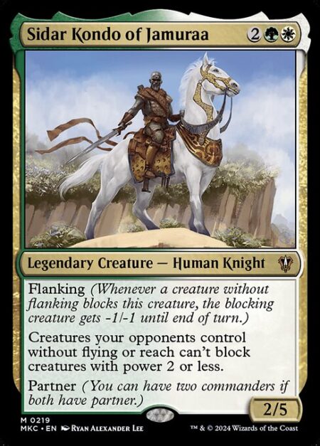 Sidar Kondo of Jamuraa - Flanking (Whenever a creature without flanking blocks this creature