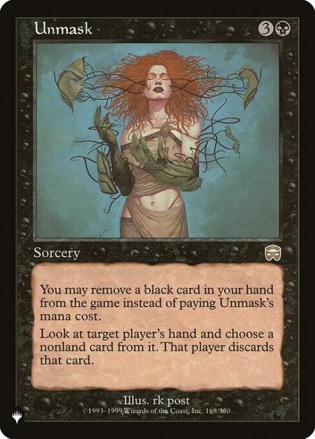 Unmask - You may exile a black card from your hand rather than pay this spell's mana cost.