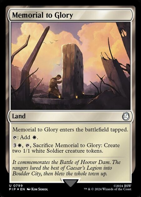 Memorial to Glory - Memorial to Glory enters the battlefield tapped.