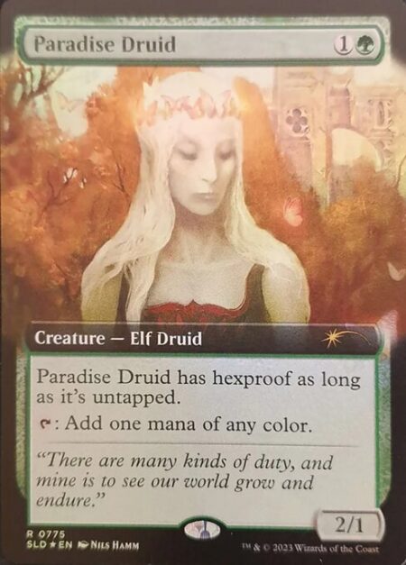 Paradise Druid - Paradise Druid has hexproof as long as it's untapped. (It can't be the target of spells or abilities your opponents control.)