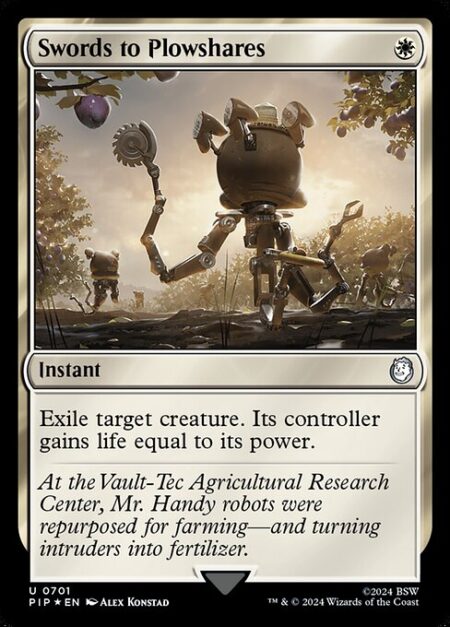 Swords to Plowshares - Exile target creature. Its controller gains life equal to its power.