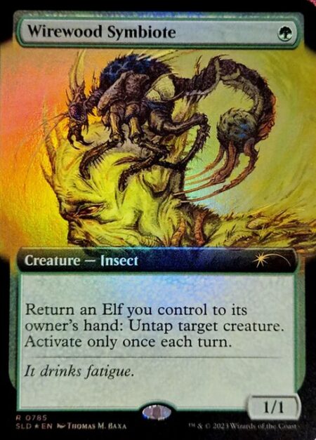 Wirewood Symbiote - Return an Elf you control to its owner's hand: Untap target creature. Activate only once each turn.