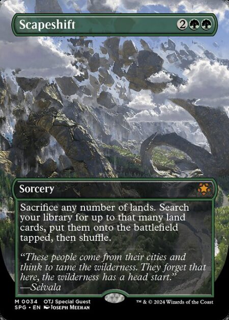 Scapeshift - Sacrifice any number of lands. Search your library for up to that many land cards