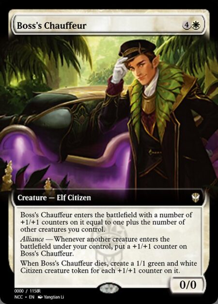Boss's Chauffeur - Boss's Chauffeur enters the battlefield with a number of +1/+1 counters on it equal to one plus the number of other creatures you control.