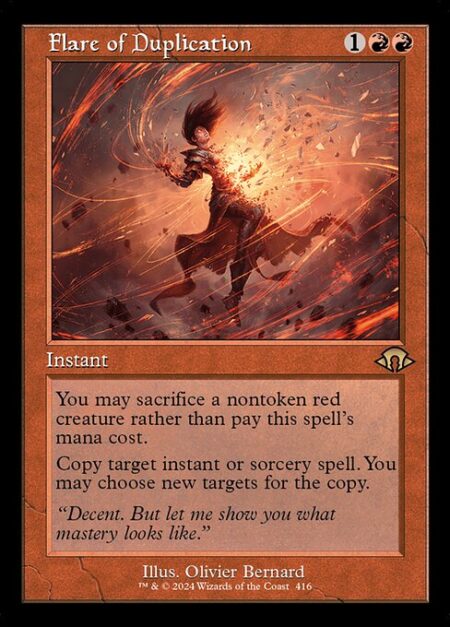 Flare of Duplication - You may sacrifice a nontoken red creature rather than pay this spell's mana cost.