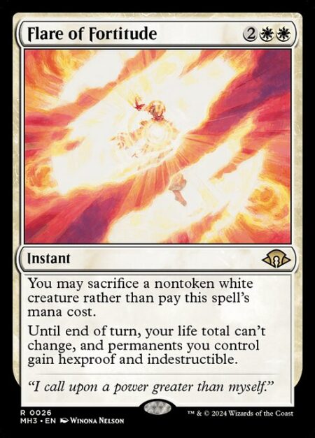 Flare of Fortitude - You may sacrifice a nontoken white creature rather than pay this spell's mana cost.
