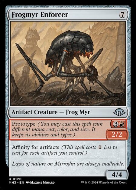 Frogmyr Enforcer - Prototype {3}{R} — 2/2 (You may cast this spell with different mana cost